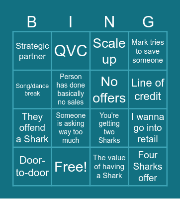 Shark Tank Bingo Card