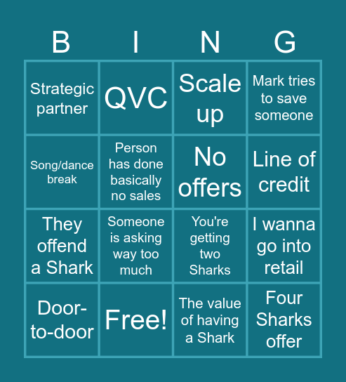 Shark Tank Bingo Card