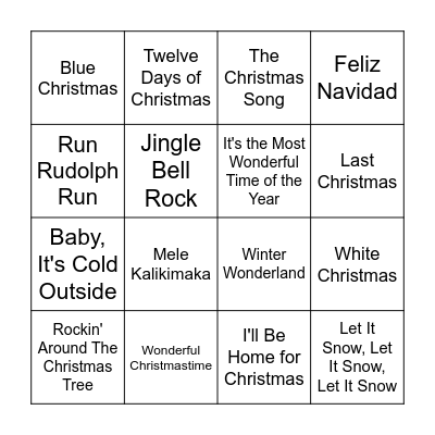 Holiday Music Bingo Card