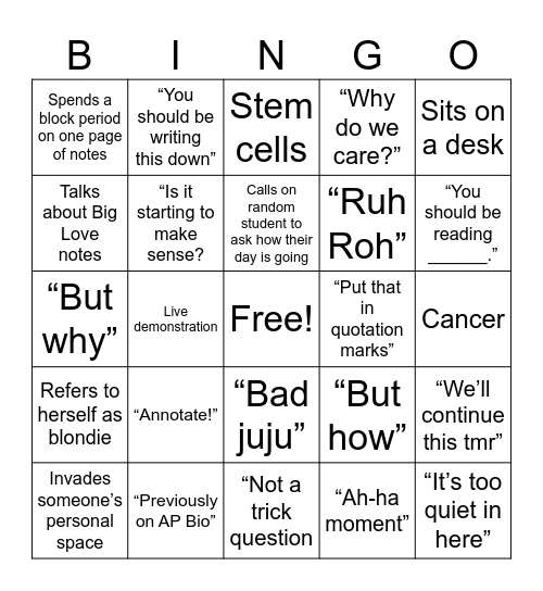 Untitled Bingo Card