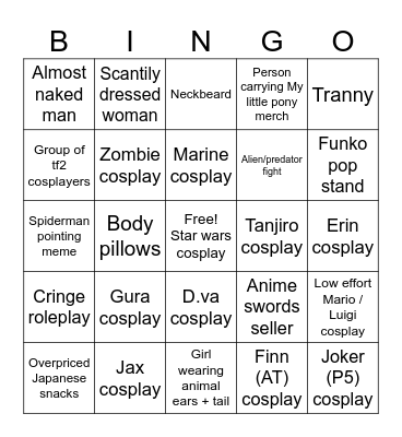 Comicon bingo Card