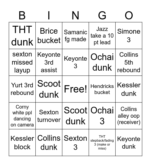 Jazz Blazers Bingo Card