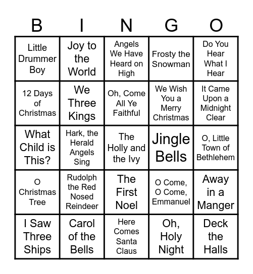 Christmas - Name That Tune Bingo Card