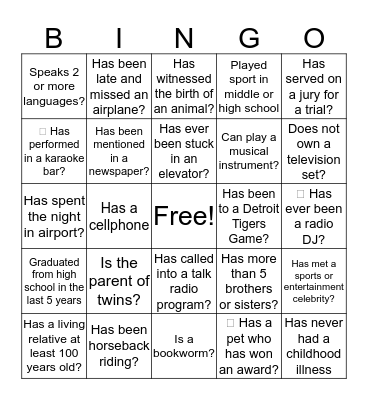 Ice Breaker Bingo Card