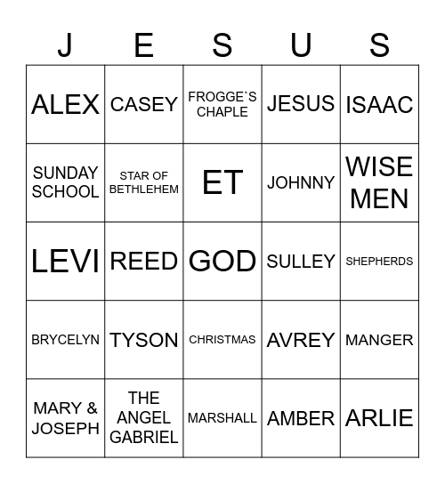 FROGGE`S CHAPLE Bingo Card