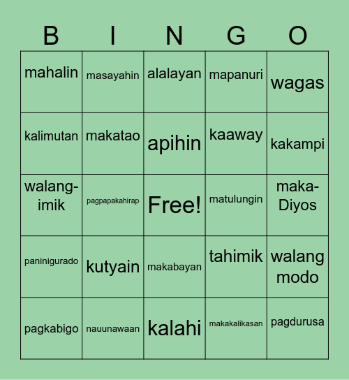 Talasalitaan BINGO CARD Bingo Card