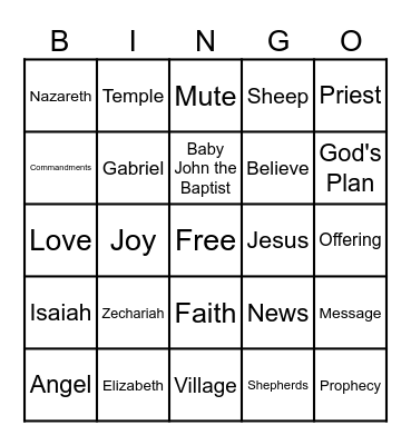 Bible Bingo Card