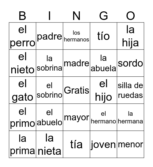 La familia Bingo Card