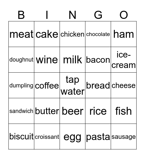 FOOD AND DRINKS Bingo Card