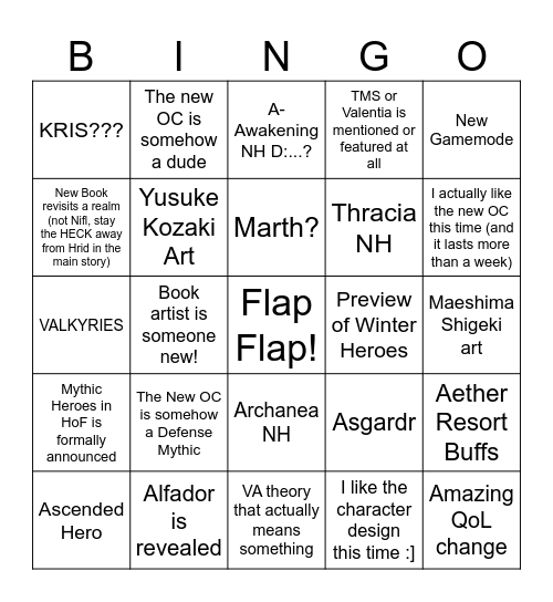 Book 8 FEH Channel Bingo Card