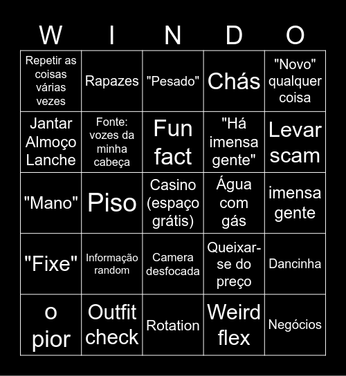 WINDOH BINGOH Bingo Card