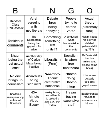 Breadtube Bingo Card