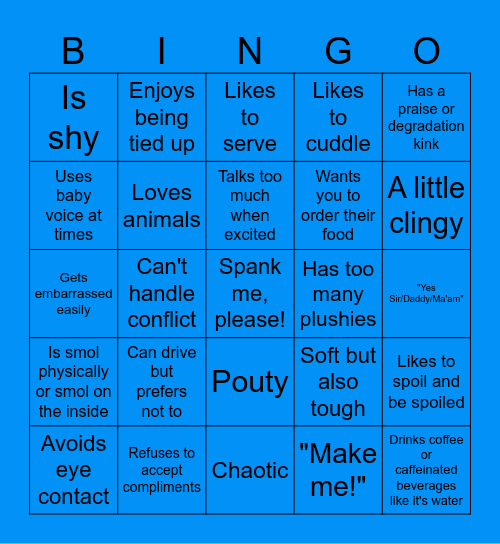 Submissive Bingo Card