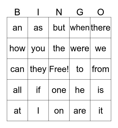 FRY'S FIRST 50 WORDS Bingo Card