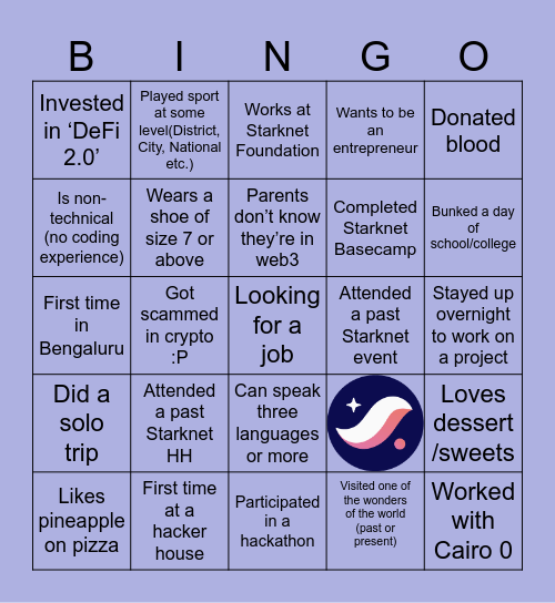 Starknet Hacker House India Bingo Card