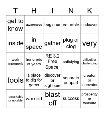 re 3.2 Vocabulary Unit 12 Bingo Card