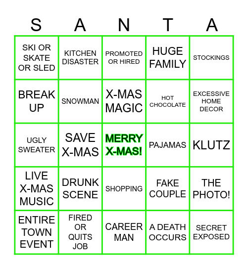 R-&-N 2023 X-MAS MOVIES Bingo Card