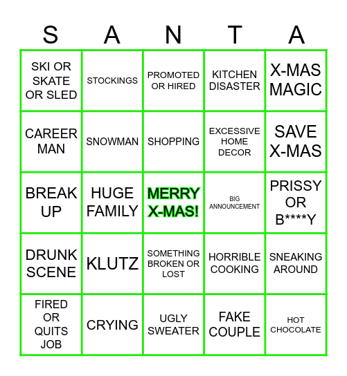 R-&-N 2023 X-MAS MOVIES Bingo Card