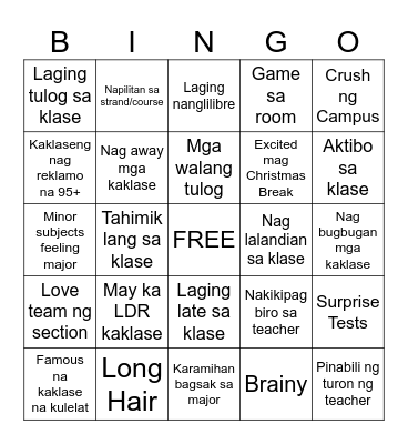 Filipino Senior High School BINGO Card
