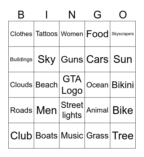 GTA Bingo Card