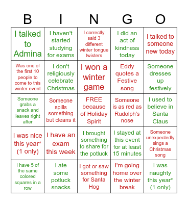 Winter MES Bingo Card