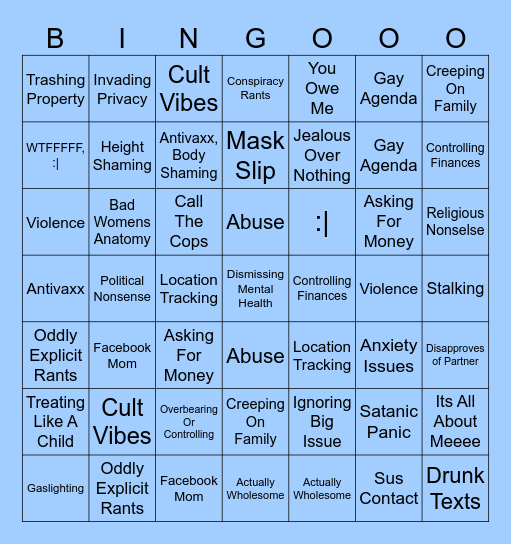 r/InsaneParents Bingo Card