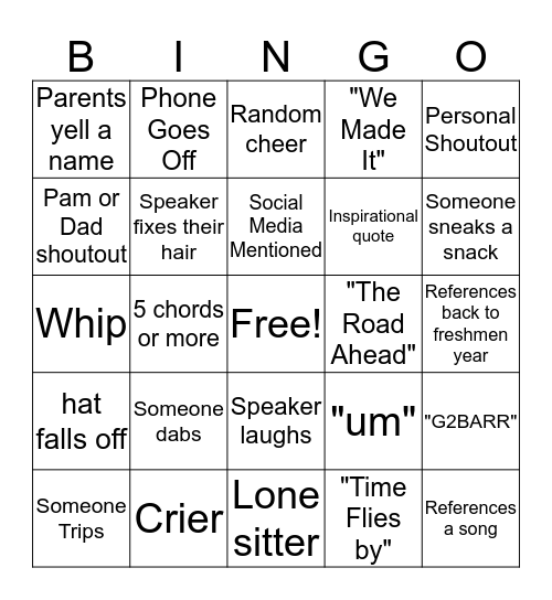 Graduation Bingo Card