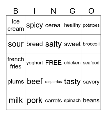 Food Bingo Card