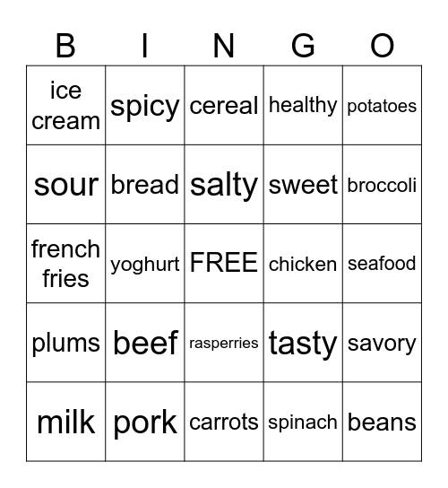 Food Bingo Card