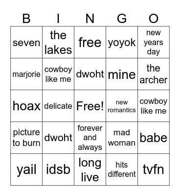 Nora’s favs😍 Bingo Card