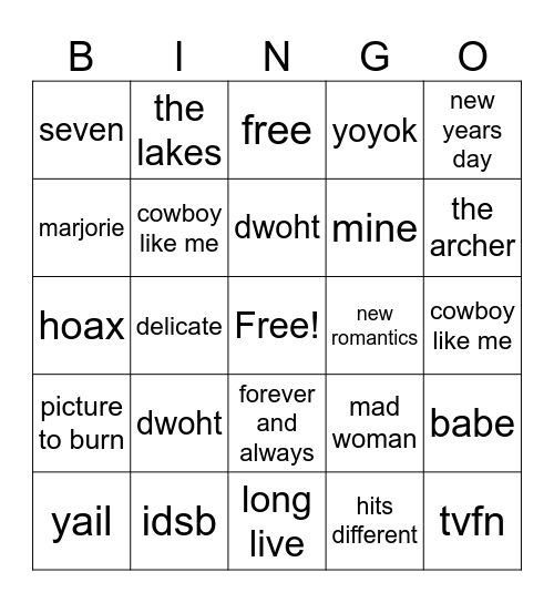 Nora’s favs😍 Bingo Card