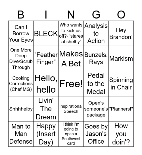 MG Bingo Card