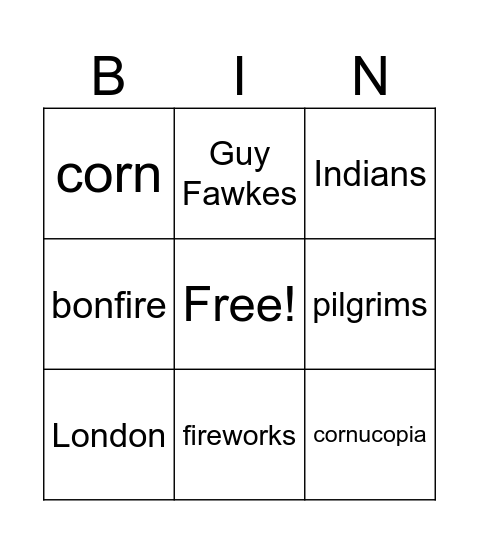 November celebrations Bingo Card