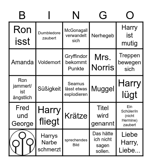 Harry Potter und der Stein der Weisen Bingo Card