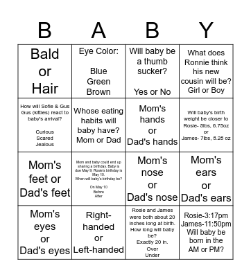 What Will Baby Be Like? Bingo Card