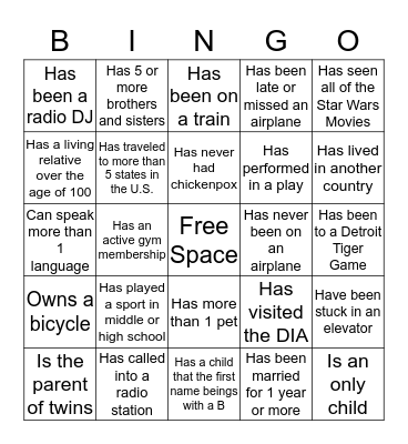 Ice Breaker Bingo Card