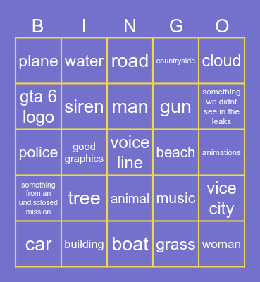 Guaranteed win GTA 6 trailer bingo Card