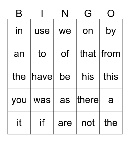 FRY'S FIRST 50 WORDS  Bingo Card