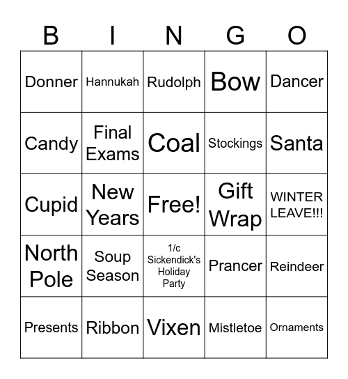 HOLIDAY BINGO Card