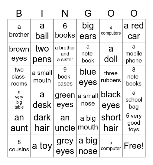 Fizz 1 Units 4-5 Bingo Card