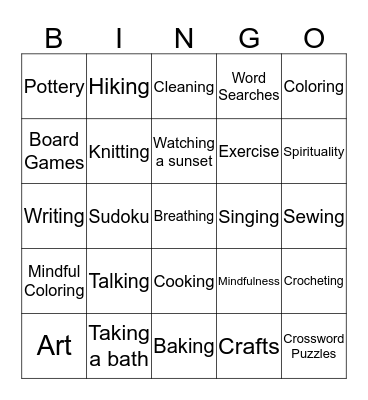 Relaxation Bingo Card