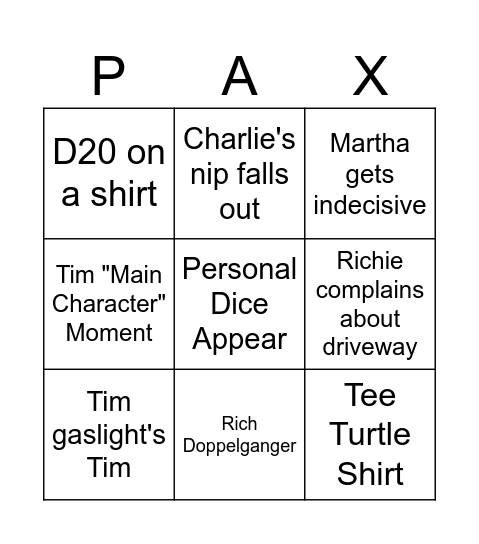 PAX Bingo Card