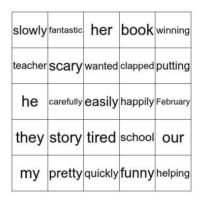 Parts of Speech Bingo Card