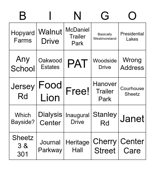 Co. 1 First Due Bingo Card