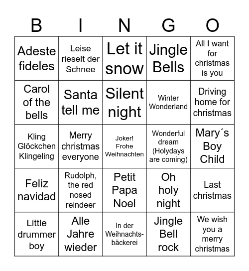 Weihnachtslieder Bingo Card