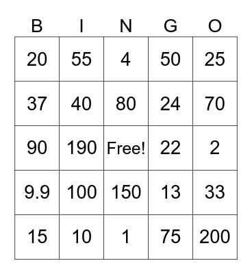 5.1 Percento! Bingo Card