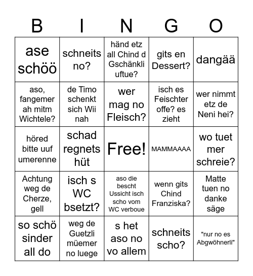 Kern'sche Weihnachten Bingo Card