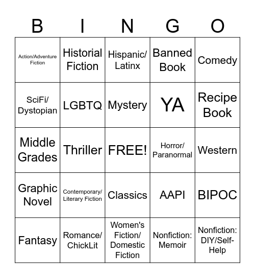 2024 Genre Jugglers Reading Challenge Bingo Card