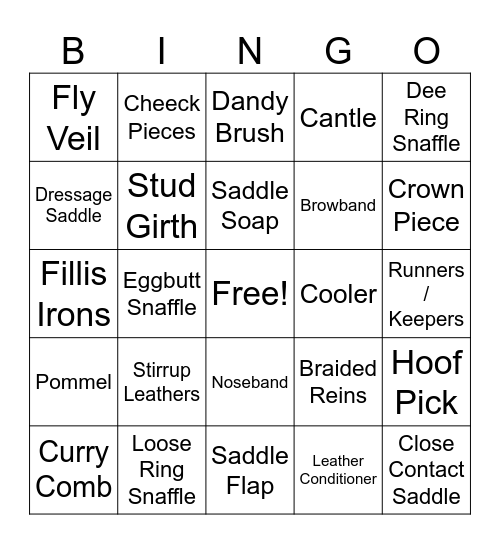 Pony Club Bingo - Level 1 Bingo Card