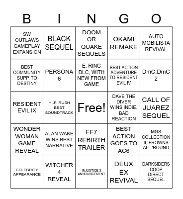 VGAs 2023 BINGO Card